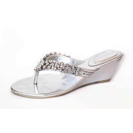 Silver wedge sandals top size 6